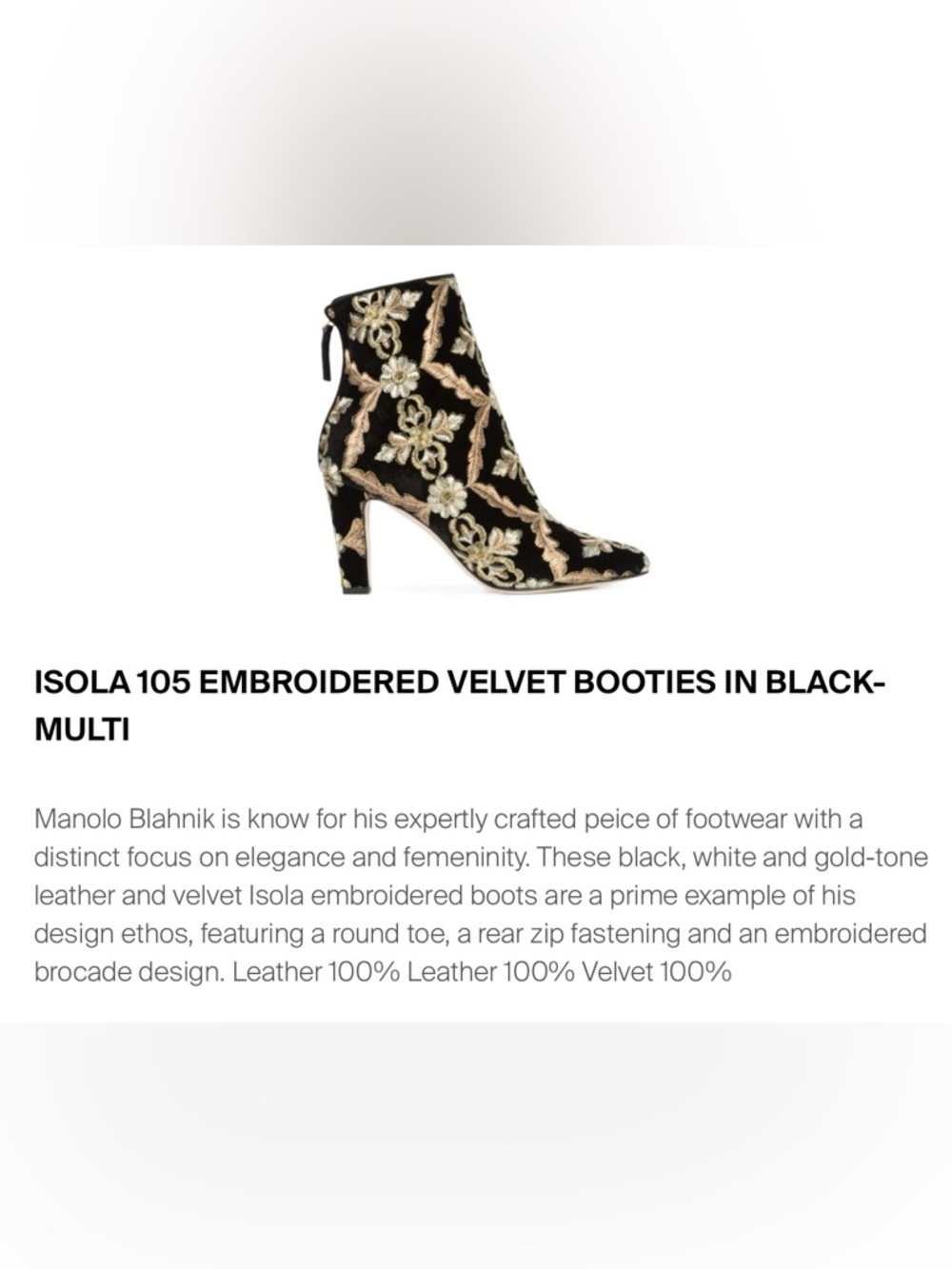 Manolo Blahnik Isola Embroidered Black Velvet Booties size 40 - Picture 16 of 17